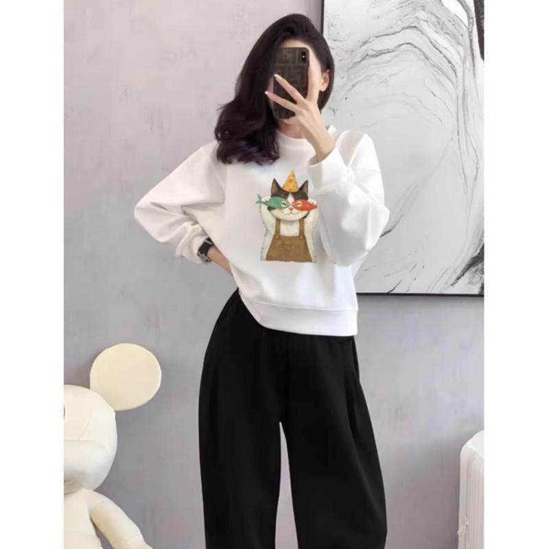 新品超好看的韩系加绒短款卫衣女2025秋冬款白色显瘦长袖正肩圆领