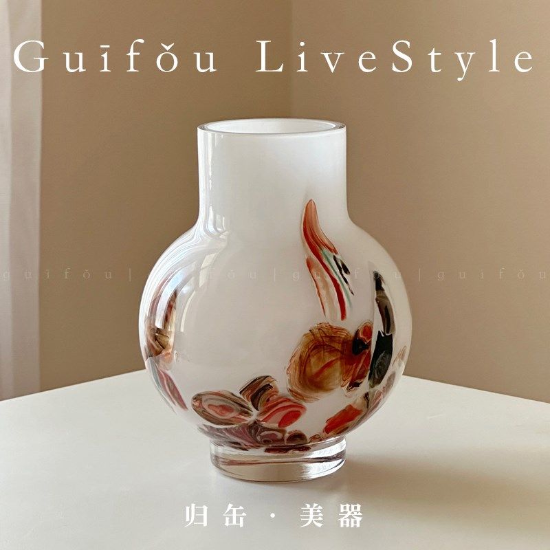 归缶宋代美学桌面迷你琉璃小花瓶玻璃设计感小众中X古风卧室摆件