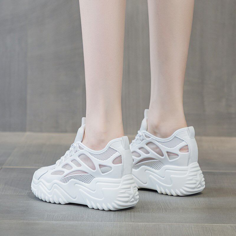 夏天老爹鞋女透气j内增高女鞋8cm网面小白鞋厚底休闲运动鞋网鞋子