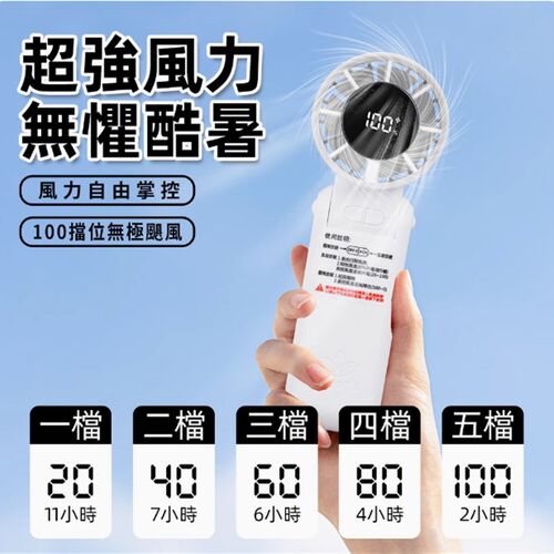華德通数显折叠100档F3充电18A650电池小风扇便携手持桌面掛腰掛