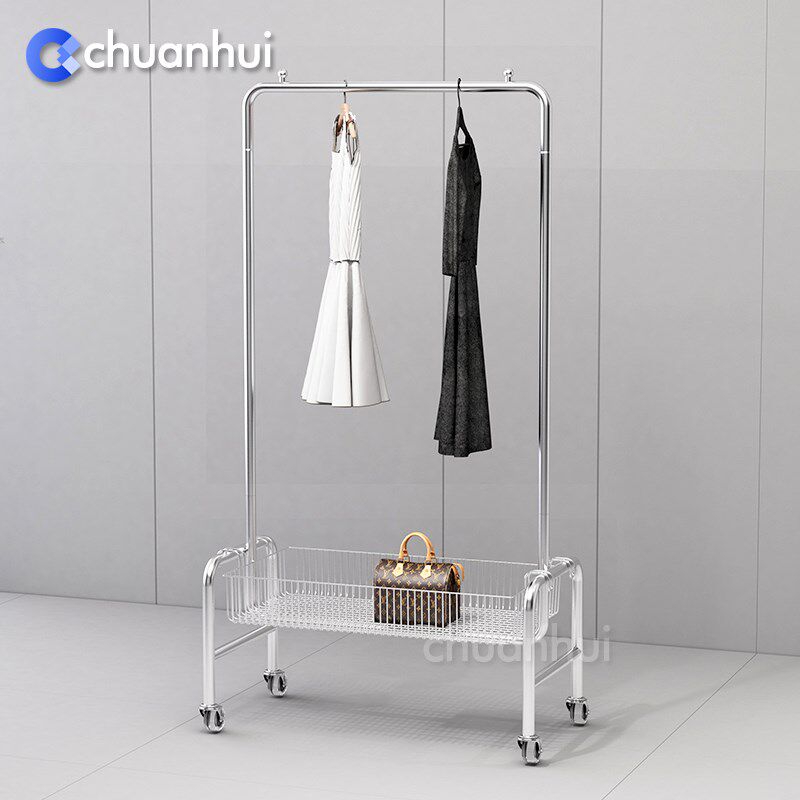 不锈钢服装店f展示架挂衣架专用货架可移动落地式推车带轮子衣帽