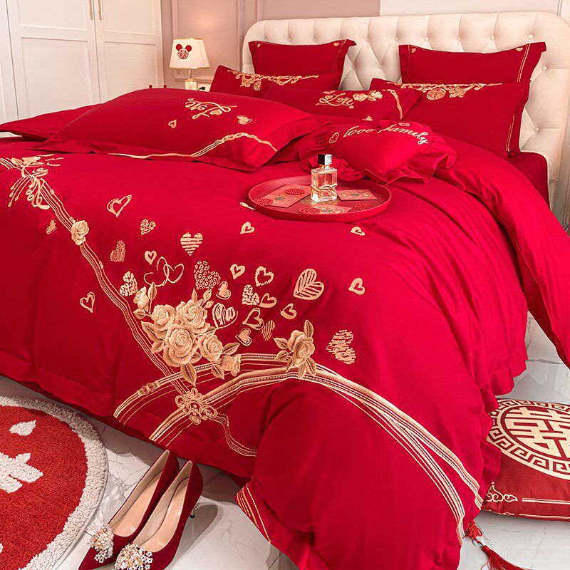 喜庆结婚床上用品四件套婚庆被E套大红色床单喜被新房陪嫁,床上用品,婚庆床品套件,淘宝优惠券,粉丝福利购,淘宝优惠卷
