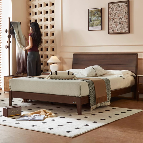 顾家家居实木风胡桃木实木大床房