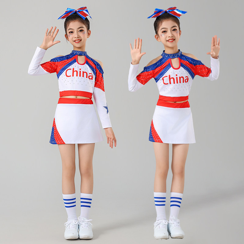 新款中小学生啦啦队比赛服装表演专业技巧花球女运动会啦啦操儿童