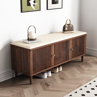 实木格栅换鞋 凳入户玄关坐凳一体 凳可坐鞋 柜家用门口透气储物穿鞋