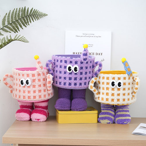装零食的收纳筐床边可爱桌面布艺置物多巴胺小怪兽篮子玩具收纳桶