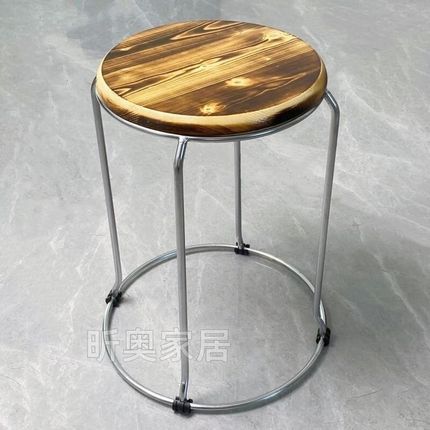 实木圆凳钢筋凳子可叠放套凳铁艺椅子板凳加厚家用餐桌凳塑料凳子