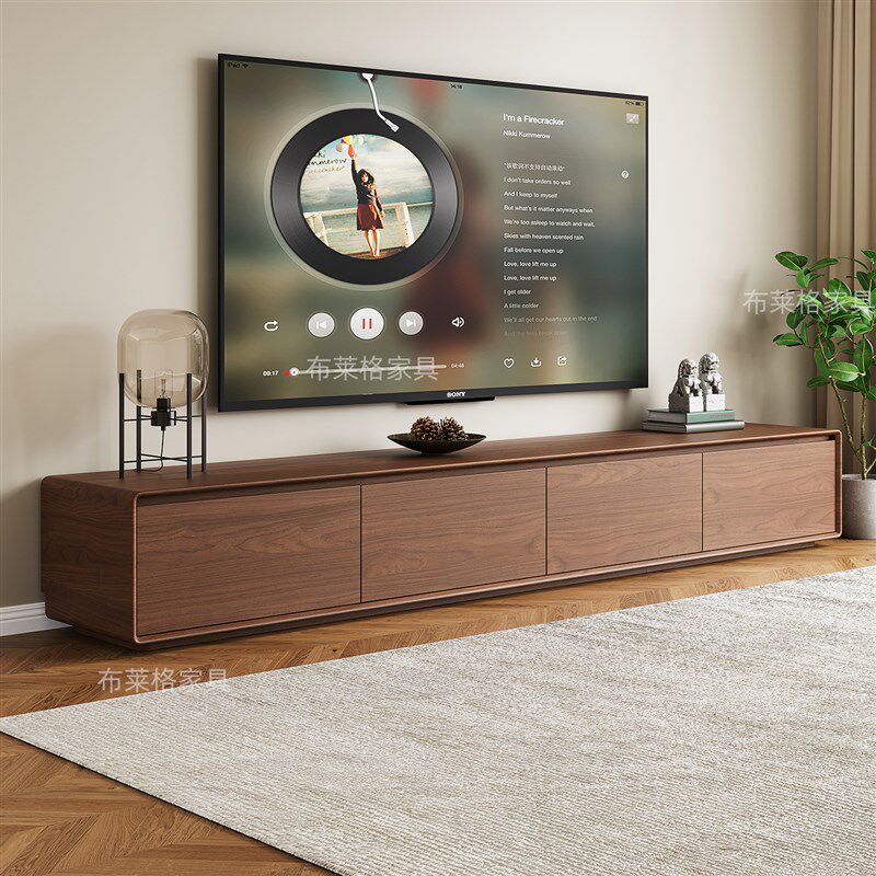 中古风电视柜落地茶几组合客厅家用简约北欧胡桃木色电视机柜实木