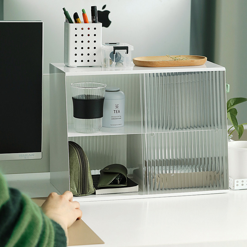 简约白色铁艺收纳架 带推门杂物架 香薰置物架 办公室桌面收纳盒