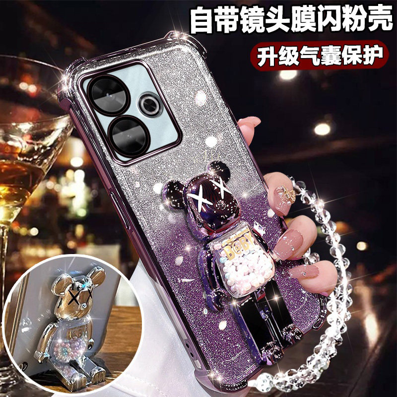 红米note13R网红手机壳可爱支架小米noto13r气囊闪粉保护壳13R轻奢支架redminote13R硅胶2311FAFDC外壳女新款