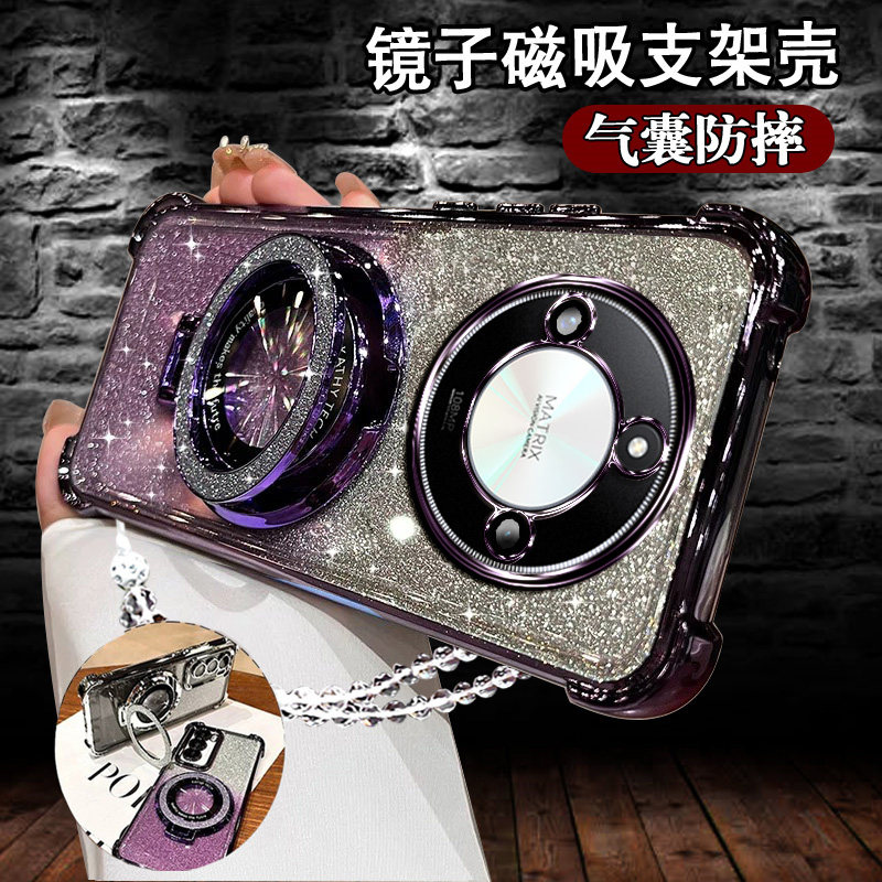 适用华为荣耀X70网红手机壳新款闪粉女honorX60磁吸支架MTN-AN00镜头膜全包X70四角防摔X60软壳x50气囊保护套