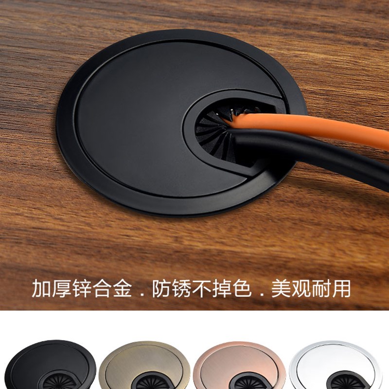 圆形穿理线盒电脑桌面过理线盒办公桌书桌洞口走理线盒线孔遮挡装