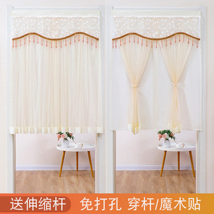 蕾丝门帘半帘免打孔卧q室家用防蚊纱帘隔断帘卫生间遮挡帘不透人