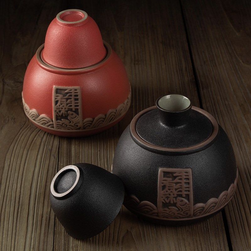 陶瓷温酒器烫酒壶k家用年年有余老式仿古酒具套装白酒杯加热温酒
