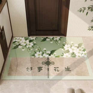 新中式 2025新款 入户门地垫软A玻璃透明门口防滑脚垫国风可裁剪地