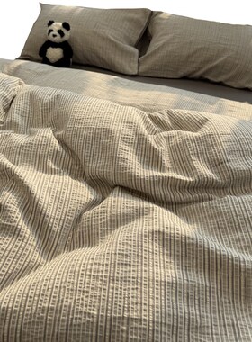 欧式简约灰色色织水洗棉p提花床上四件套全棉1.5m1.8米被套三件套