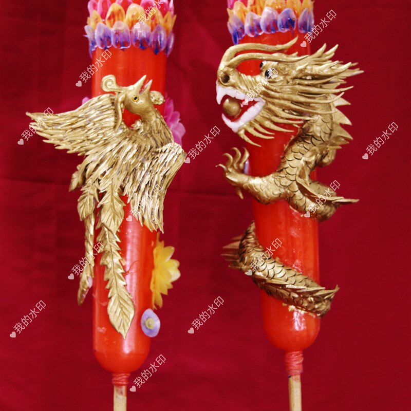 金色彩花立体龙凤花烛洞房花烛传统手工艺艺术节日X结婚婚庆用品