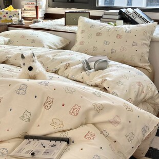 月光巴士韩系全棉柔软双层纱四件套卡通可爱被罩床单U1.5米1.8