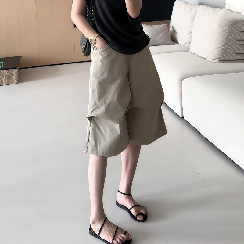 浅灰色宽松d气质时尚感亚麻五分裤女2025夏季新款休闲风慵懒阔腿