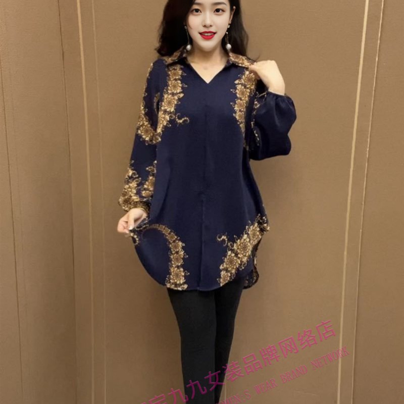 洋气碎花大衫春季中年妈妈装时y尚百搭显瘦宽松中长款套头长袖衬