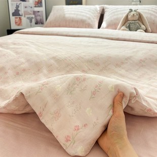 全棉A类碎花双层纱汐颜四件套1.5m1H.8米超柔软床上用品三件套