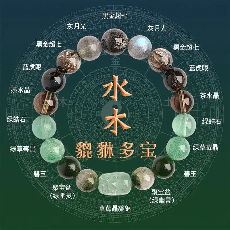 旺财运手链24五行补缺金喜用金水火土水木手串P男女款天然水晶貔
