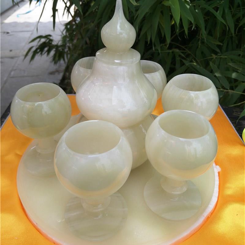 天然阿富汗玉茶具套装茶壶茶盘茶酒具高脚杯摆件S家居客厅茶台摆