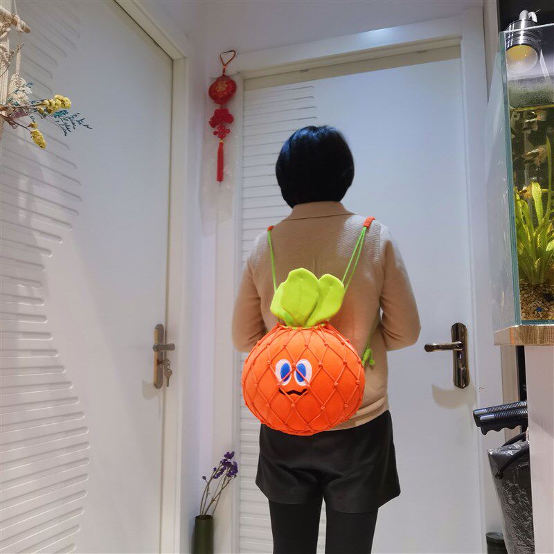 五月天阿信胡萝卜双肩背包纯真手工编织网兜便携卜卜Z束口收纳袋