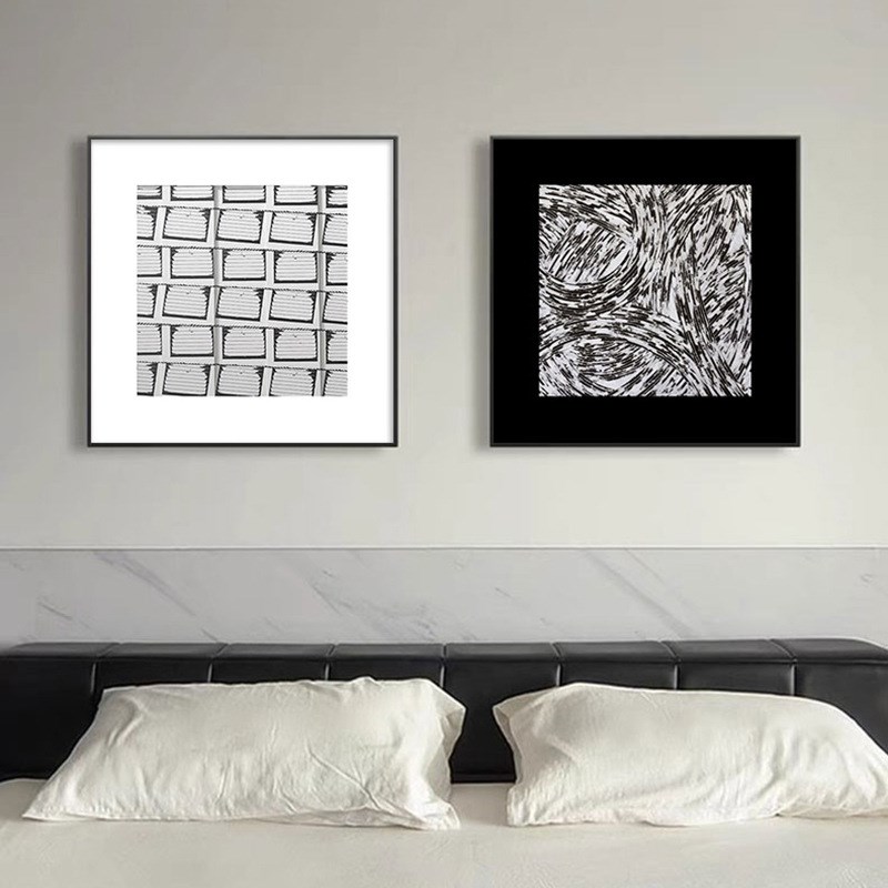 工业风留白e方形壁画黑白线条装饰画现代简约小众抽象几何民宿挂