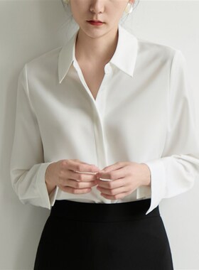 XINER 缎面白色正肩衬衫女小个子职业上J班面试衬衣24春气质高级