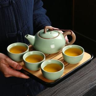 家用客厅简约陶瓷茶壶茶杯现代办公室会客小套装 汝窑功夫茶具套装