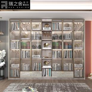 书柜书架现代简约玻璃门储物柜置物架自由组合落地展示柜书橱整墙