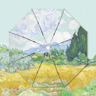 丝柏树全自动钛银三折遮阳伞防晒防紫外线晴雨两用女清新 麦田里