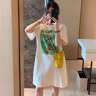 大版下半身e失踪t恤女中长款遮屁股遮臀大码200斤t恤裙T高个子欧