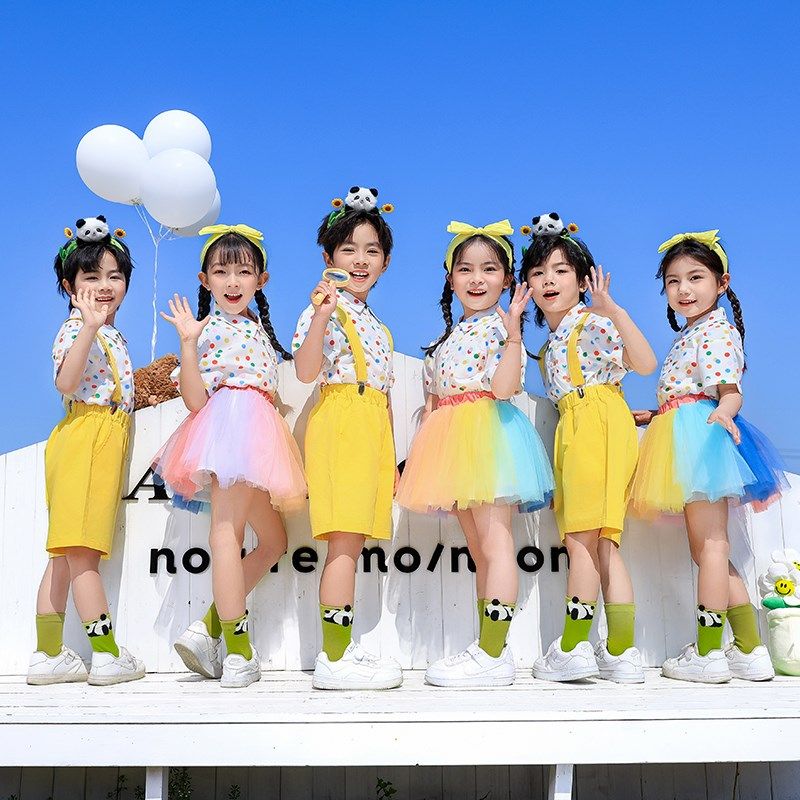 六一儿童团体舞蹈表演服幼儿园园服男女孩夏装Q衬衫纱裙毕业照班