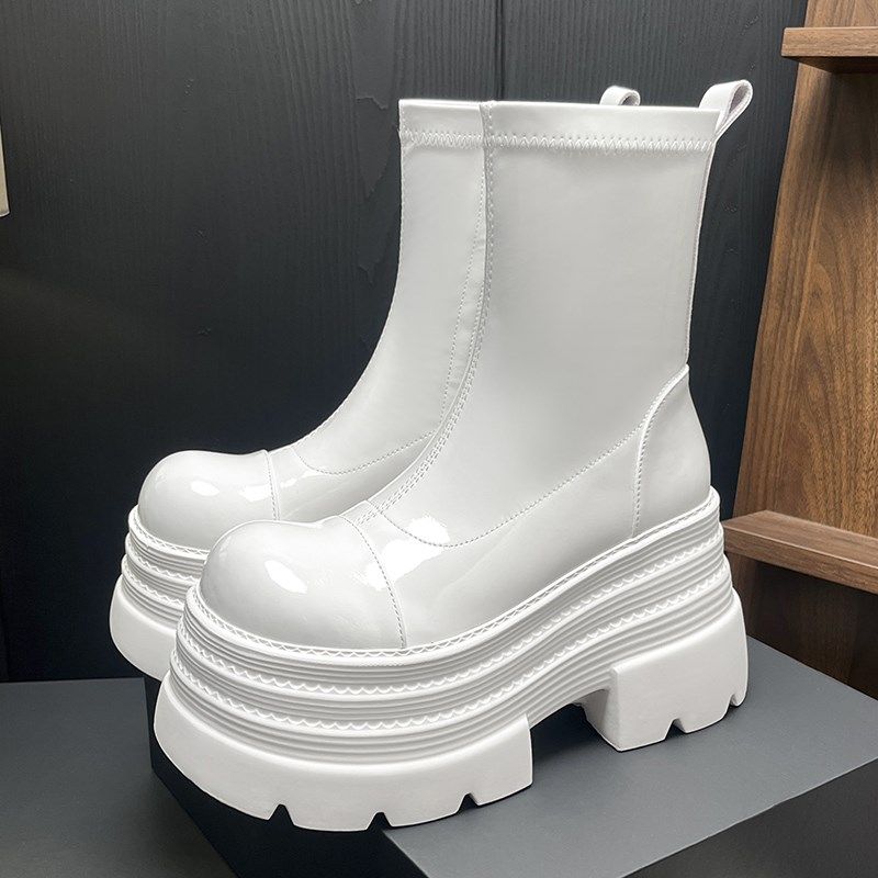 弹力靴高帮女鞋坡k跟厚底靴子短筒马丁靴亮皮机车靴松糕跟短靴增,女鞋,弹力靴/袜靴,淘宝优惠券,粉丝福利购,淘宝优惠卷