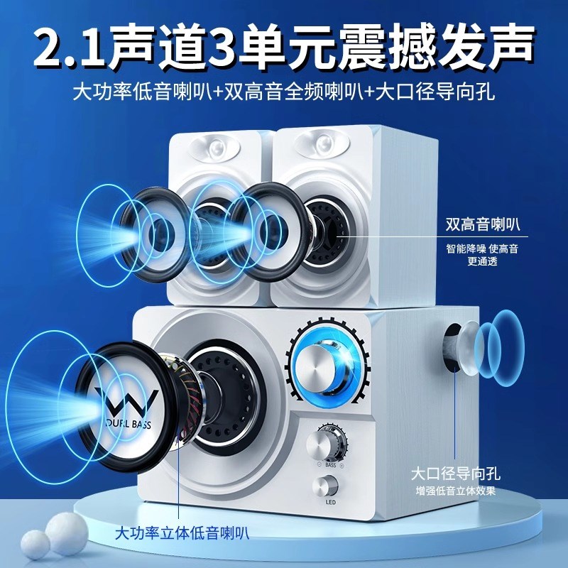 重低音炮电脑音响台式家用可插卡u盘蓝牙木质音箱有源线2.1笔记本