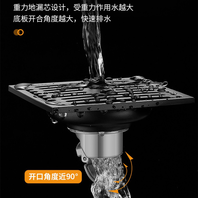 枪灰色不锈钢方形地漏卫生间浴室厨房厕所洗衣机双用防臭防堵地漏