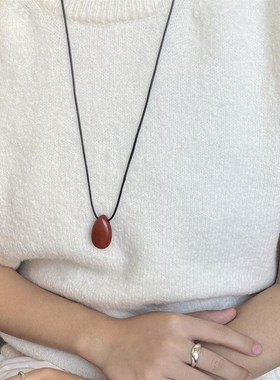 TONE 定制水滴天然红纹石皮绳长项链高级感气质时髦新中式毛衣链