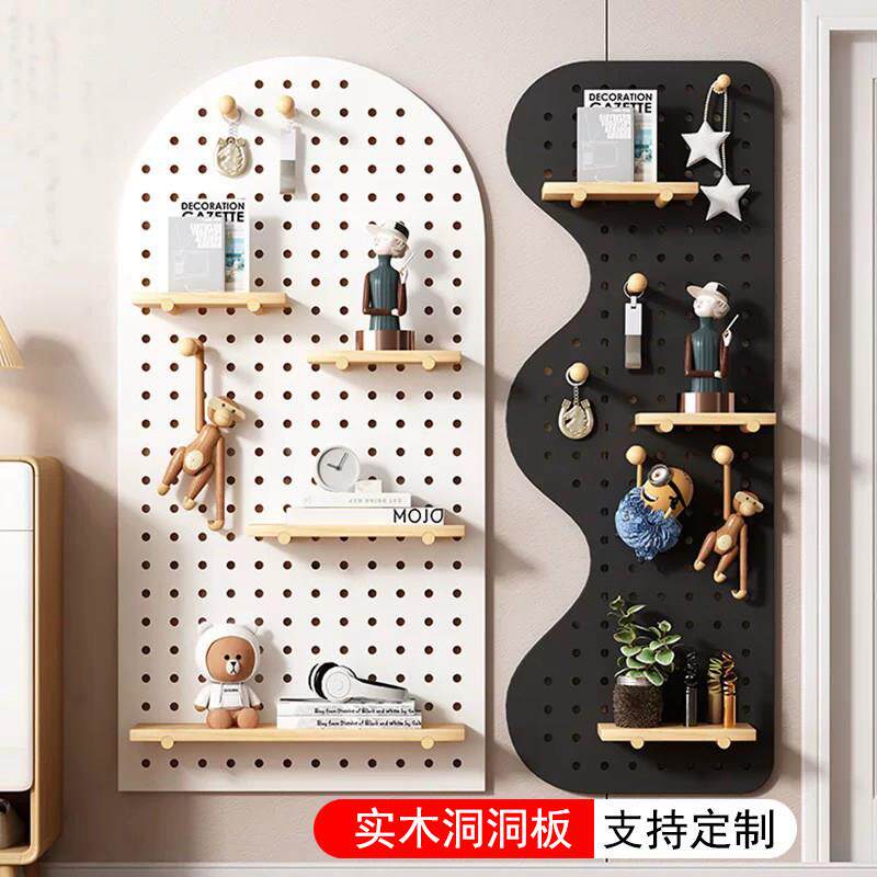 实木洞洞板定制墙上置物架北欧客厅木质隔板入户玄关墙面收纳层架