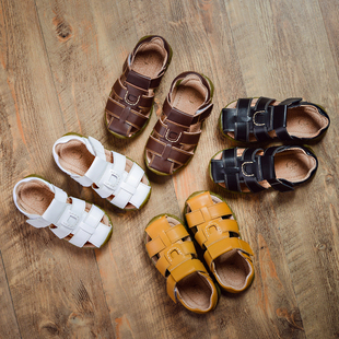 男童凉鞋小童夏天包头纯皮儿童沙滩鞋子G2帅气3岁4小孩宝宝一脚蹬