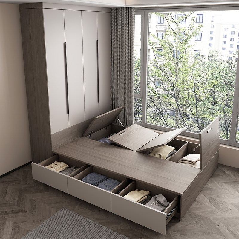 现代简约榻榻米床衣柜书桌一体收纳床落地高P箱储物多功能儿童床,住宅家具,板式床,淘宝优惠券,粉丝福利购,淘宝优惠卷
