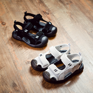 男童凉鞋2021年l新款潮夏男包头防滑包脚2岁3宝宝儿童黑色鞋子小