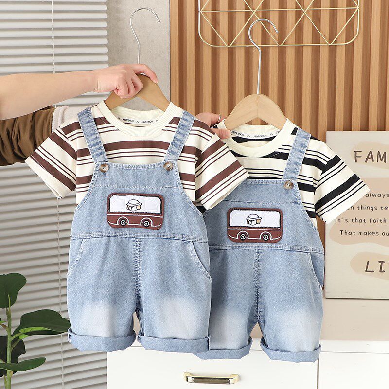 男童夏季牛仔背带裤套装2025新款儿童短袖1一2岁宝宝夏装小童衣服