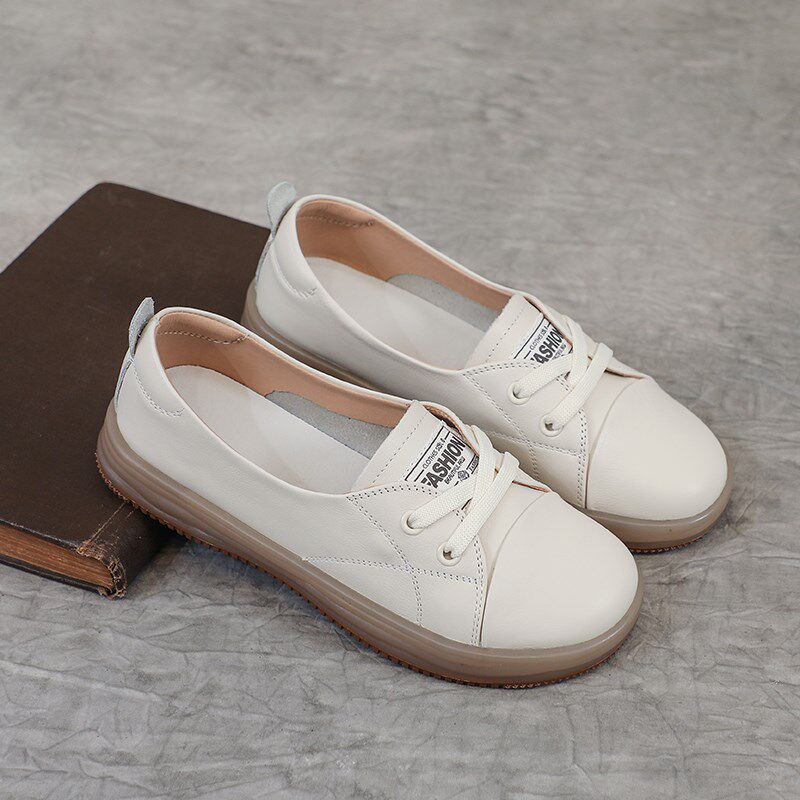 牛皮浅口小白鞋女款软底夏天百搭平底休闲小皮鞋透气一脚蹬女单鞋
