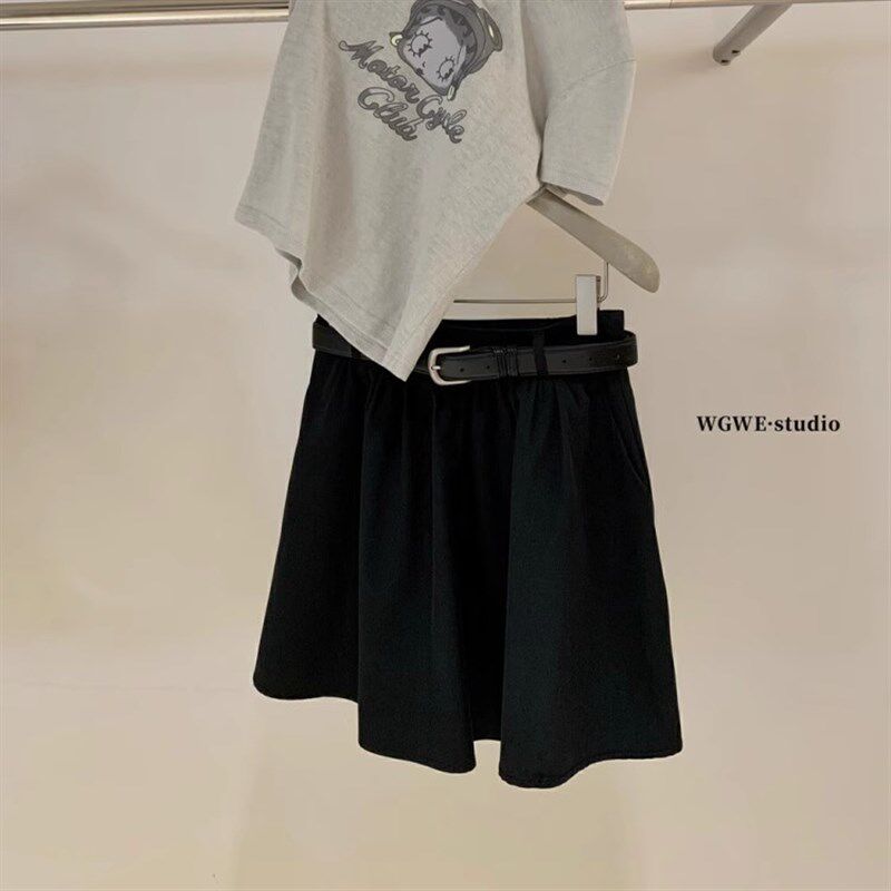 有口袋防走光蓬蓬短裙子夏季巨好看a字工装裙白色半身裙(配腰带)