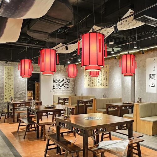 新中式餐饮吊灯火锅店灯具餐桌专用特色带射灯庭院走廊防水灯笼