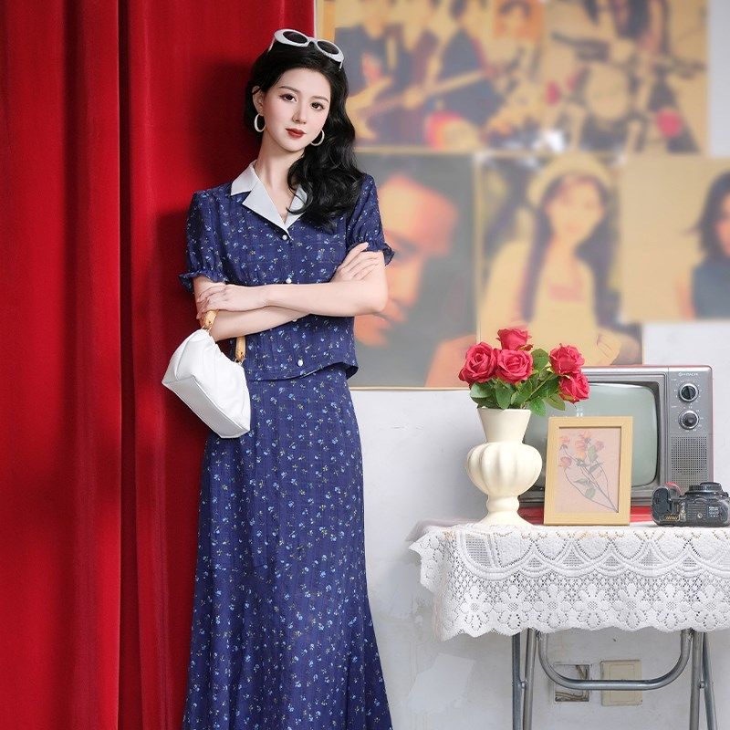 花样年华~港风复古夏季修身显瘦时尚减龄成套搭配女装套装两件套