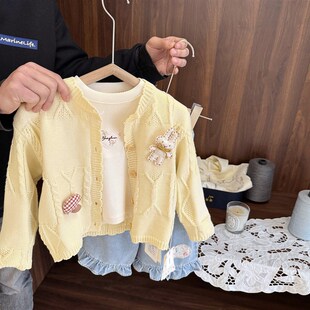 女宝宝高级抗起球毛衣女婴儿童春装2025新款女童洋气针织开衫外套