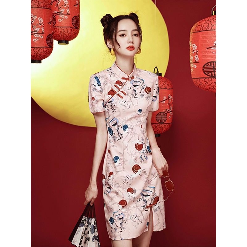 旗袍2025年新款夏改良版年轻款少女潮流国潮短款日常可穿连衣裙女
